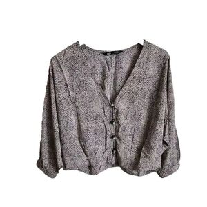 Zara Black Print Blouse Top 3/4 Sleeves size xs
